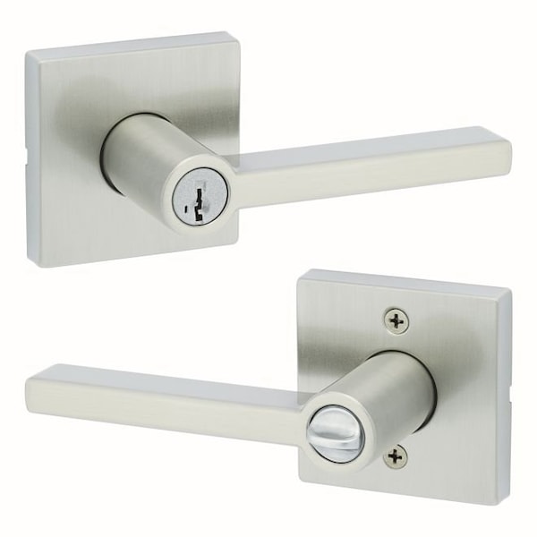 Halifax Lever , Square Rose Entry Door Lock SmartKey , 6AL Latch, RCS Strike Satin Nickel Finish